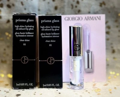2x~Giorgio Armani~Prisma Glass~Lip Gloss~01 Clear Shine~1ml/0.03oz~Mini Size~NIB