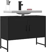 80x33x60 cm Black Bathroom Sink Cabinet with Ample Storage - Powder-Coated Engineered Wood Vanity Mirror Cabinet, Wall Mounted Design