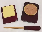 3 pcs Howard Miller Rosewood Desk Gift Set~Coaster~Letter Opener~Note Pad Holder