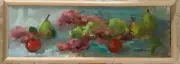 Original Framed Impressionism Oil Art 8”x24 Apple Pearl GrapeStill Life Signed