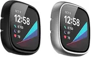 Case Intended for Fitbit Versa 3/ Sense, Full Body Hard PC Case with Tempered Glass All-Around Protective Efficient Protection Cover for Fitbit Versa 3/ Sense (Black & Silver)