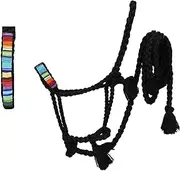 CHALLENGER Horse Nylon Horse Western Beaded Noseband Braided Mule Tape Halter Lead Rope 606RT40BK