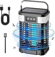 Solar Bug Zapper Outdoor Waterproof, Portable Pest Control Electric Mosquito Zapper Killer with Panel Sensor, Rechargeable Insect Trap Fly Zapper for Home, Patio, Backyard, Camping (Black)