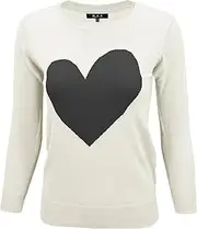 [YEMAK] Women's Love Heart Chenille Round Neck 3/4 Sleeve Casual Pullover Sweater