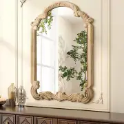 Elegant Baroque Arch Wall Mirror – 26"x18" Wood Frame for Bedroom, Living Room