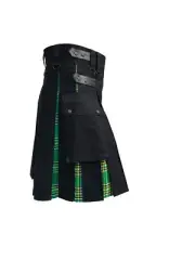 Men's Hybrid Black Cotton & Irish Tartan Utility Kilt