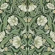 Simon&Siff Vintage Floral Wallpaper Peel and Stick Wallpaper Removable Orange/Green Wallpaper for Walls Murals Bedroom Bathroom Home Kitchen Decor by William Morris (Green,17.3"X118"), CS-3M