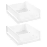 2x Boxsweden Foldaway 42.5x14cm Stackable Storage Basket/Organiser Medium White
