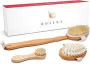 Dry Brushing Body Brush Set – Natural Bristle Spa Exfoliator Kit with Face Cleansing Brush, Long Dry Brushing Body Brush for Lymphatic Drainage & Massaging Cellulite Brush for Smooth, Radiant Skin