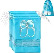 [EZONEDEAL] Shoe Travel Bag, Portable Transparent Household DustProof Travel Shoe Bag, Drawstring Sports Shoe Bags, Home Shoes Storage Organizers, Shoe Bags for Travel Men Women (5Pcs Light Blue)