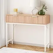 Artiss Console Table Hallway Drawer Wooden Entryway Desk Display Shelf Metal Leg Natural Wood and White
