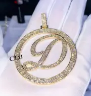 Genuine Moissanite Initial "D" Alphabet Pendant in Circle For Men's 925 Silver