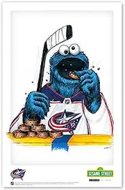 Columbus Blue Jackets Cookie Monster NHL Looney Tunes Art Poster Print by S. Preston - Living Room Home Wall Decor, 11" x 17" Unframed Artwork