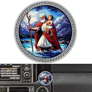 Anwlki Saint Christopher Car Badges, Diameter 4 cm, Saint Christopher Medal Protect Us Come Good Home Gift with Magnet and 1 Iron Piece, 3 Double-Sided Adhesive Stickers (Colourful Old Silver)