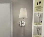 Allen + Roth, "Kelter" Polished Chrome Incandescent Wall Sconce | Fabric Shade