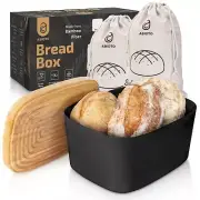 Modern Bread Box for Kitchen Counter Top with 2 Bread Bags (Black) - Sturdy M...