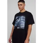 Mens Black Oversized Ice Cube License Print T-Shirt