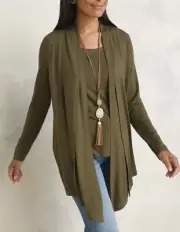 NEW CHICO'S (Size 2=L)p Touch of Cool Polished Open Knit Cardigan, Ambered Olive