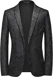 [SWJGLITTR] Mens Jacquard Suit Jacket Tuxedo Dinner Blazer Jackets Slim Fit Wedding Blazer Coats, Black 3, XXL