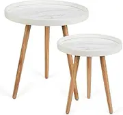 CAVINHOME Round Coffee Table Set of 2,White Marble Pattern Minimalist Sturdy Tray Side Table Set, Easy Assemble and Clean Circle End Tables for Living Room, Bedroom and Small Space,RD19.4 & 15.5”