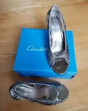 LAST CALL ** Charlotte Russe Metallic Shoe NIB Size 9 Silver Gold Wedge Open Toe