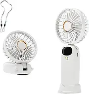 JOZUTTOW Handheld Fan for Personal Use, Portable Handheld Fan, Battery Operated Fan, 3 Speeds Personal Fan with Base, Digital Display Handheld/Neck/Desk Fan for Outdoor Indoor (White)