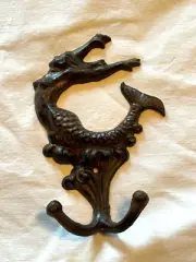 Charming Rustic Cast Iron Mermaid Double Wall Hook Coat or Clothes Hanger