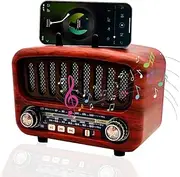 Retro Radio with Bluetooth, AM/FM/SW Radio Small with 1800 mAh Battery, Supports USB/TF/AUX, 5 W Large Speaker and Bluetooth 5.0 (Red)