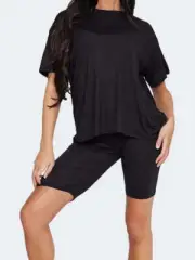 Womens Plain T-Shirt Cycling Shorts Ladies Oversized 2pc Casual Co-Ord Tracksuit