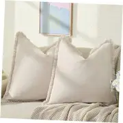 Pillow Covers 18x18 Set of 2 Beige Throw Pillow Covers with Fringe Chic
