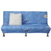 Printed Armless Futon Slipcovers Stretch Folding Sofa Bed Cover with Elastic Bottom -Blue