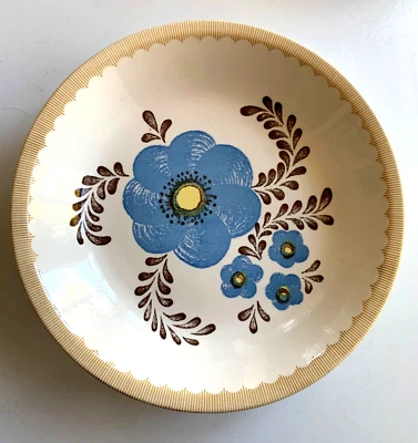 Vintage ROYAL CHINA Serving Bowl JEANNETTE Pie Plate BLUE Flower 12" USA NEW NOS