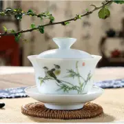 Chinese Handpainted Porcelain Gaiwan Tea Cup Under Glaze Ceramic Kung Fu Tea Set