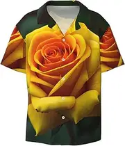 [YANYU] Yellow Rose Picture Print Hawaiian Shirts Men Short Sleeve Button Down Cuban Collar Shirt Summer Beach Days