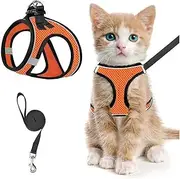 GUPEC Cat Harness and Leash for Walking Escape Proof, Adjustable Kitten Vest Harness Reflective Soft Mesh Puppy Harness