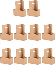 10x 2 Cup Drink Carrier with Handle Cup Carriers Lightweight Folding Cup Holder for Juice Ice Cream Cups Iced Coffee Drinks, Brown