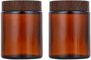 Amber Glass Jars with Black Wood Grain Lid and Inner Inserts Refillable Cosmetic Storage Containers for Face Cream Balm Lotion Crafts 2 Packs 150ml