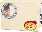 Smead End Tab File Pocket, Reinforced Straight-Cut Tab, 1-3/4" Expansion, Manila Gusset, Legal Size, Manila, 25 per Box (76114)