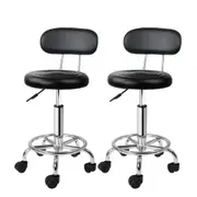 2 x Saddle Salon Stools With Backrest - Black with Chrome Base