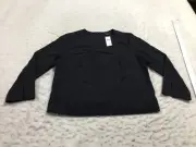 NEW Ann Taylor Top Womens 6 Black 3/4 Sleeve Split Cuff Crew Neck Zip Back