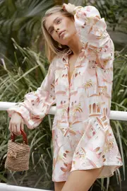 [PUP3] Cowper Playsuit - Tan Print XS tan