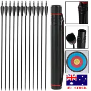 12pcs Archery 30'' Carbon Arrows Recurve Compound Bow & Arrow Quiver Hunting SET