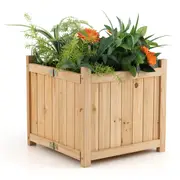 Costway Wood Raised Garden Bed Folding Planter Box w/Drainage Holes Flower Herb Vegetable 38x38x35cm