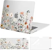 MOSISO Compatible with MacBook Air 15 inch Case 2025-2023 Release M3 A3114 A2941 M2 Chip with Touch ID, Plastic Garden Flowers Hard Shell Case & Keyboard Cover Skin & Screen Protector, Transparent