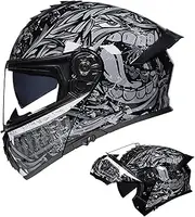 Modular Motorcycle Helmet, Motorcycle Helmets DOT/ECE Approved Full Face Flip Anti-Fog Dual Visor Helmet for Adult Men and Women F,L=57-58CM