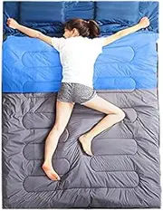 Warm Double Sleeping Bag Men and Women Sleeping Bag Outdoor Camping Ultra Light Adult Suitable for Hiking Soft Stitchable,Blue