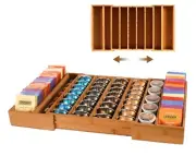 Extra Large Coffee Pod Holder Drawer Expandable Bamboo Storage Tea Bag Organizer