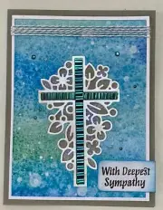 Sympathy - Inlaid ornate cross (Blue/Green) - Handmade card - BY DEE