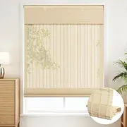 SEEYE Cordless Roman Shades - Natural Bamboo Blinds for Indoor Windows, Roll Up Blind Light Filtering Shade for Home, Doors, UV Resistant & Easy to Install, 32" W x 64" H