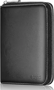 [ELASND] Passport Wallet, Passport Holder for Travel Family, Ultra Large Storage up to 3 Pockets. RFID Passport Cover Case with Zipper Closure, Black, Fashion